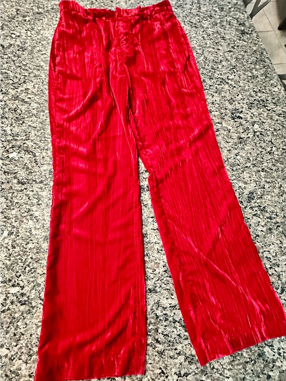 Red Velvet Wide-Leg Pants